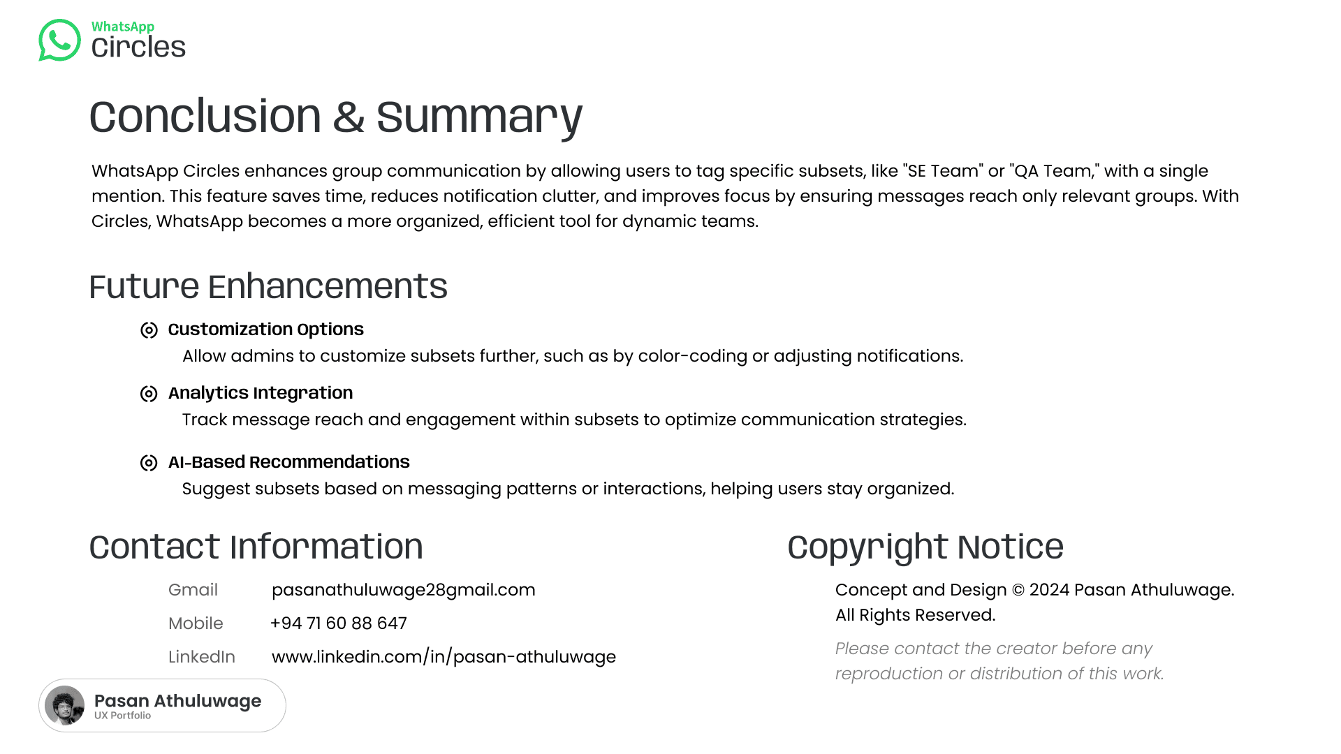 Conclusion and summary slide covering customization, analytics and AI-based recommendation enhancements